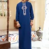 robe longue brodée à col montant pour hommes, robe musulmane saoudienne, robe islamique du ramadan, mode musulmane eid, thobe jubba, abaya masculine, dubaï et arabe