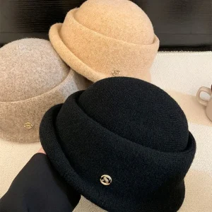 Chapeau de pêcheur en laine pour femmes, avec nœud à la mode, Style Hepburn, perle, Style français, formel, plat, élégant