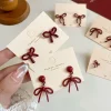 boucles d'oreilles à nœud papillon rouge de style rétro pour femmes et filles, boucles d'oreilles simples, piercing, ruban de ballet, esthétique, bijoux d'oreille élégants, cadeaux