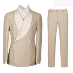 Costumes de mariage beige pour hommes, olympiques de marié sur mesure, blazer croisé à revers châle, smokings de marié, veste et pantalon, zones me, 2 pièces