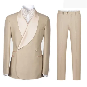Costumes de mariage beige pour hommes, olympiques de marié sur mesure, blazer croisé à revers châle, smokings de marié, veste et pantalon, zones me, 2 pièces