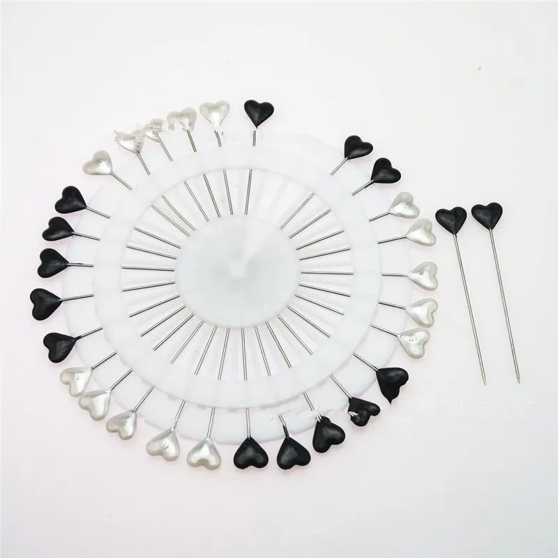 30 épingles à tête en forme de cœur pour bricolage, épingles à tête ronde en perles, à coudre décoratives, 4 roues, couleurs assorties