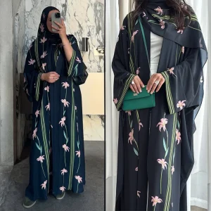 Eid femmes Abaya écharpe imprimé musulman Cardigan robes Abayas caftan robes arabe longue Robe Ramadan marocain dubaï Jalabiya 2025