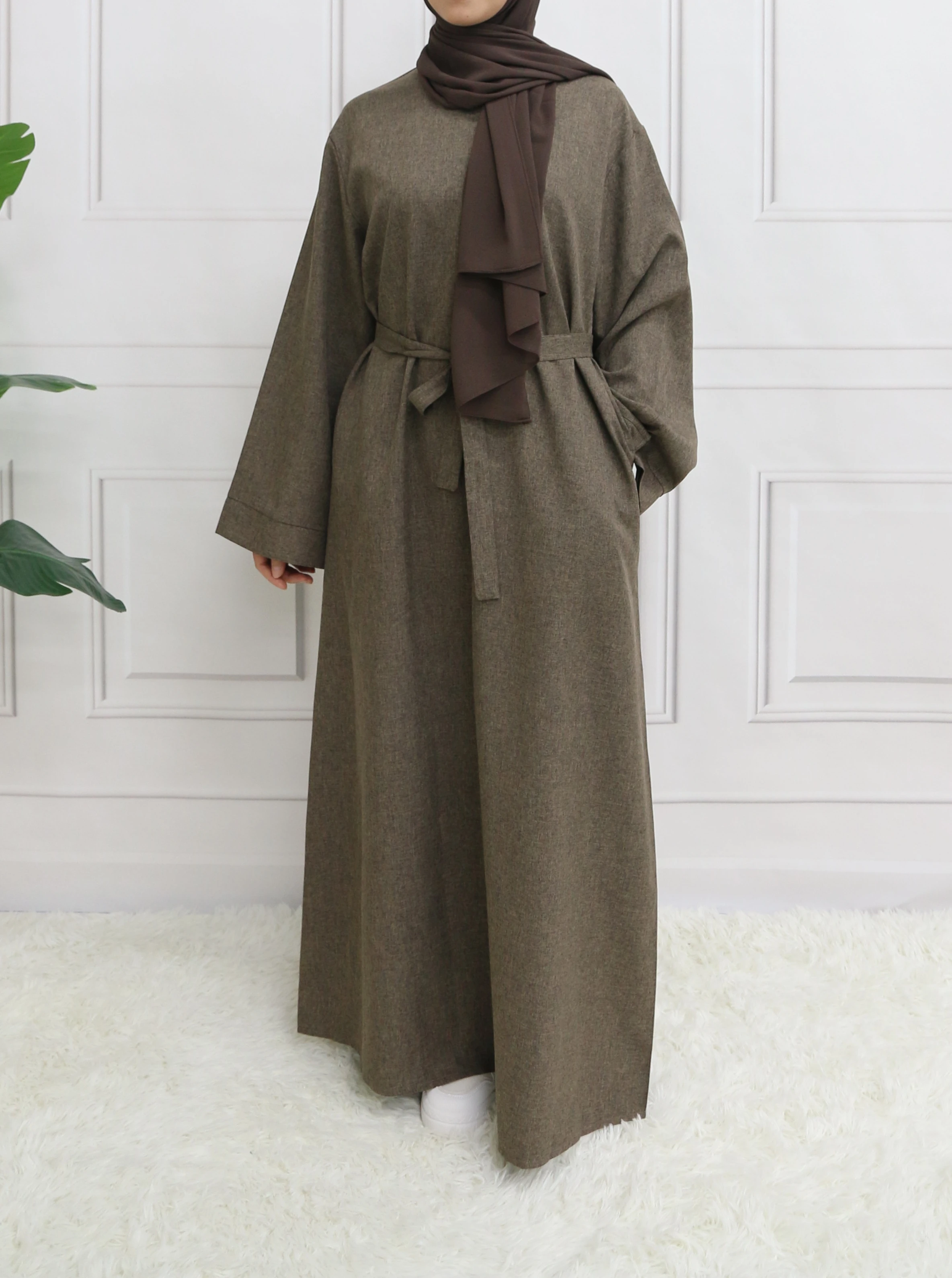 Abaya à manches longues et fermeture modeste, sans Hijab, avec ceinture, vêtements islamiques de base pour l'aïd