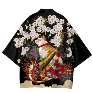Kimono japonais Yukata samouraï Kimono homme chat imprimé chemise vêtements Harajuku Cardigan pour hommes traditionnel Haori Kimono femmes