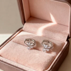 Boucles d&rsquo;oreilles en argent pour femmes, élégantes, avec nœud en Zircon scintillant, accessoires de bijoux Boutique à la mode, cadeaux de fête pour la saint-valentin
