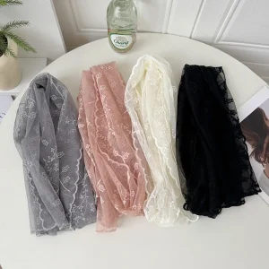 Foulard en soie pour femme, Version coréenne, fin, frais et beau, dentelle brodée carrée, fil de couleur unie, élégant, rétro, couleur littéraire