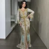 caftan personnalisé or applique perlée abaya dubaï robe de bal caftan moyen manches longues فسات intelliاتrobes de soirée