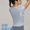 T-shirt de sport respirant à manches courtes pour femmes, taille cintrée, coupe ajustée, haut de Fitness amincissant, manches Raglan à demi-fermeture éclair