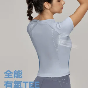 T-shirt de sport respirant à manches courtes pour femmes, taille cintrée, coupe ajustée, haut de Fitness amincissant, manches Raglan à demi-fermeture éclair