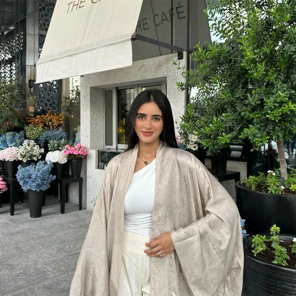 brillant satin ouvert kimono abaya 2025 ramadan dubaï luxe caftan musulman robe pour femmes islam vêtements robe femme musulmane