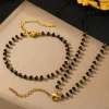 ensemble de bijoux pour femmes, 2 pièces, simple, atmosphérique, design de perles d'imitation noires, bijoux exquis, cadeaux de fête