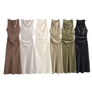 Robes longues en Satin pour femmes, robe mi-longue, Sexy, robe de soirée, sans manches, élégante, été, 2024