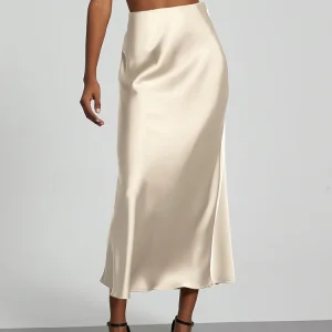 Mode Satin fête jupe longue taille haute couleur unie décontracté basique femmes jupes queue de poisson jupe Chic été femme vêtements 2025