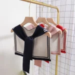 Cape nouée en tricot de laine à rayures de la marine du collège coréen, châle chaud, écharpe d&rsquo;été pour femme, chambre climatisée, protection du cou