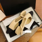 Sandales françaises élégantes à talons bas pour femmes, chaussures simples classiques abricot noir, couleur assortie, confortables, nouvelle collection 2025