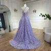 robe de bal de luxe pour femmes, asymétrique épaule dénudée, ligne a, avec des appliques en dentelle, arabe, lilas, sur mesure, la72619, 2025