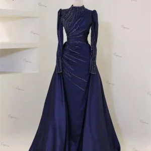 Ciynsia personnalisé islamique Hijab Robes De Soirée musulmanes sirène perlée dentelle à manches longues Robes De bal formelles dubaï Robes De Soirée