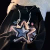 sweat à capuche japonais pour femme, streetwear brodé d'Étoiles, vêtements décontractés pour adolescents, harajuku, mode y2k pvd