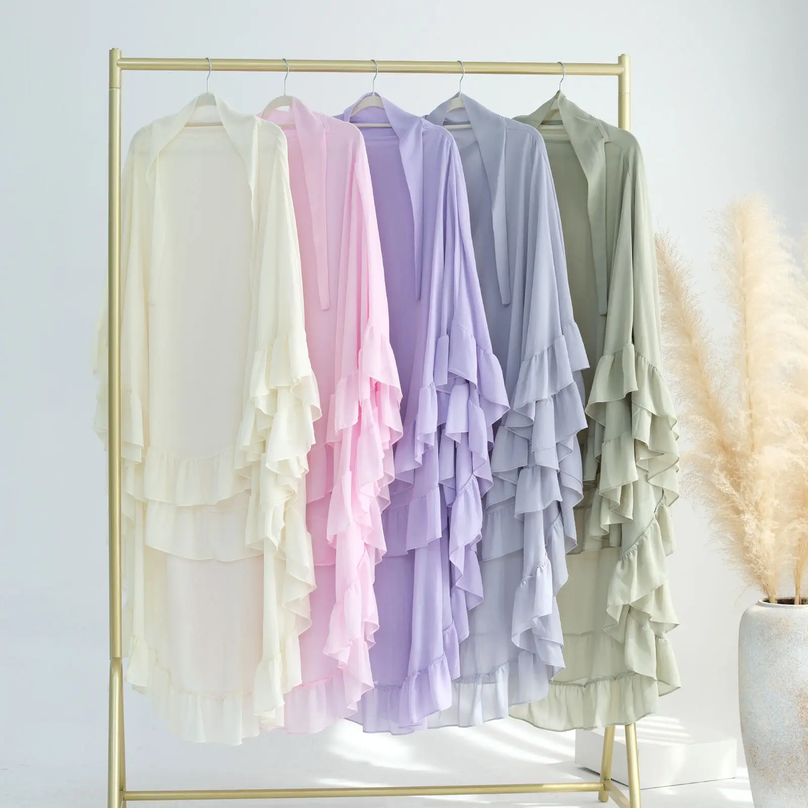 longue écharpe en mousseline de soie pour femmes musulmanes, hijab, dubaï, abaya, deux couches, à volants, enveloppes de sauna, châles, eid, arabe, islamique, tiens imar, ramadan