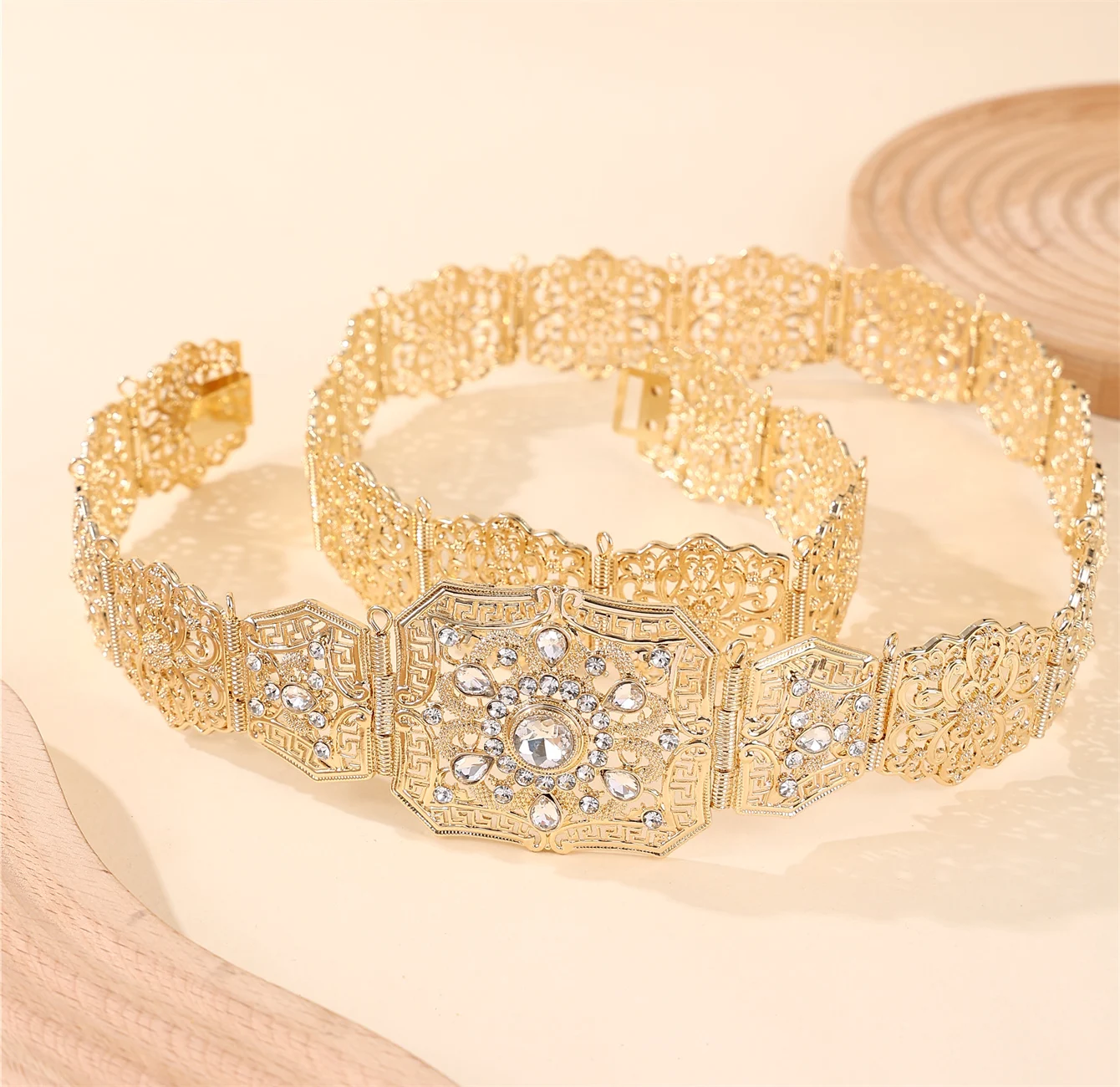 bijoux de mariage marocain, ceinture de robe pour femmes, chaîne de taille ajourée en cristal, cadeau de fête de mariée, longue chaîne de corps réglable