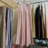 jupe mi longue en satin brillant pour femmes, élégante, silencieuse, luxe, basique, taille élastique