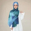 nouveau shimmer satin soie hijab pour les femmes musulmanes longue écharpe aquarelle impression foulard foulard islam tête couverture châle enveloppement bandana