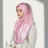 nouveau populaire élégant en mousseline de soie hijabs femmes tête enveloppement carré écharpe mode imprimé fleuri diamant turban casquette