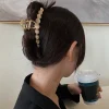 Épingles à cheveux en perles métalliques pour femmes, élégantes, en pierre opale, griffe géométrique creuse, barrette vintage, accessoires pour cheveux