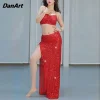robe d'entraînement du ventre sexy pour femmes, haut de danse orientale à paillettes, ensemble jupe longue, costume de danse du ventre, nouveau costume de spectacle sur scène