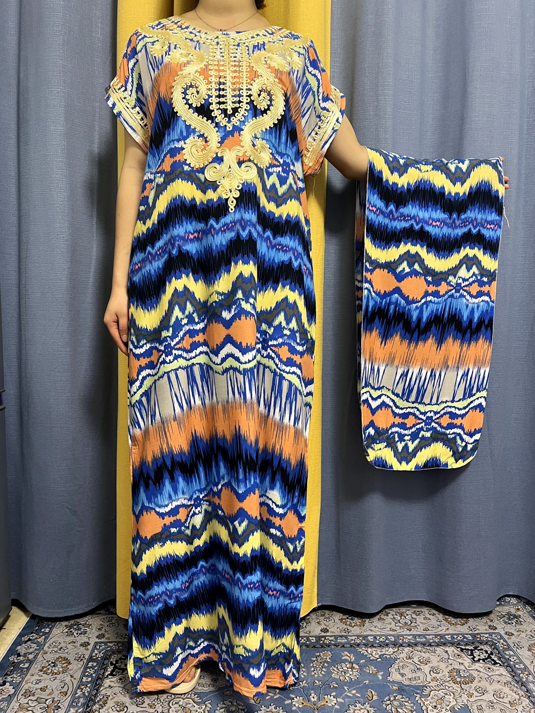 abayas pour femmes 2023 dubaï nouveau musilm imprimé fleuri coton appliques ample femme robe africaine nigeria kanga vêtements avec turban