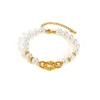 bracelet élégant de perles d'imitation pour femmes, bracelets de chaîne de perles en acier inoxydable plaqué or 18 carats, cadeau de bijoux de charme de mode