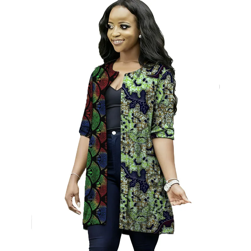 Robe Cardigan sans col, imprimé cire, couleur bicolore, tenue pour femmes, Design Original, Couture africaine, vêtements de fête élégants
