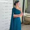 robe de soirée de luxe bleue, ligne a, dubaï, personnalisée, asymétrique épaule dénudée, pour bal de promo, bretelles à volants, longueur au sol, occasion formelle