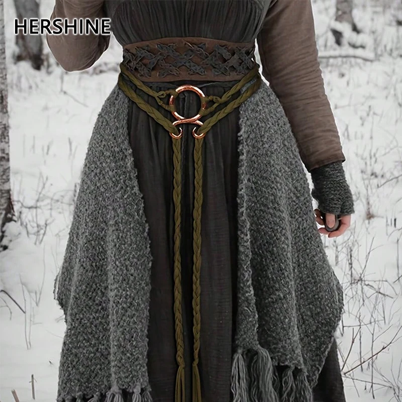 HERSHINE Ceinture en corde extra-longue vintage 1 pièce pour femme, style Viking, printemps, été, accessoire à la mode, cosplay de Noël.
