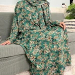 Abayas musulmanes en coton pour femmes, vêtement de prière traditionnel à fleurs pour Ramadan, Caftan africain, Marocain, Robe connectée, foulard