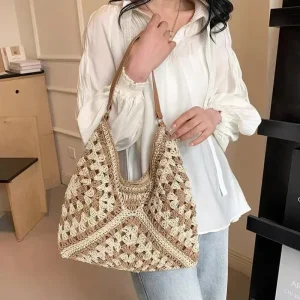 Grand sac à main portable pour femmes, pocommuniste tissées, sac à poignée supérieure, sacs à main de plage d&rsquo;été, sacs fourre-tout pour femmes