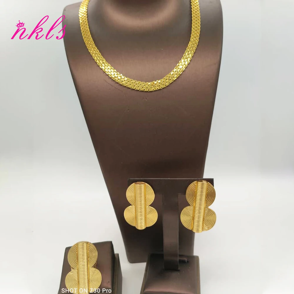 ensembles de bijoux pour femmes, chaîne de couleur or, design de luxe, boucles d'oreilles, bague éthiopienne, dernière offre spéciale, bijoux de fête africaine nigériane