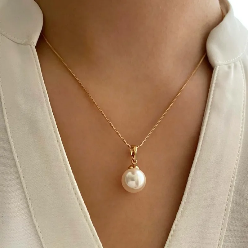 Ensemble de boucles d'oreilles et collier avec pendentif en Imitation de perles pour femmes, chaîne de couleur or Vintage, bijoux cadeau de fête de mariage pour filles