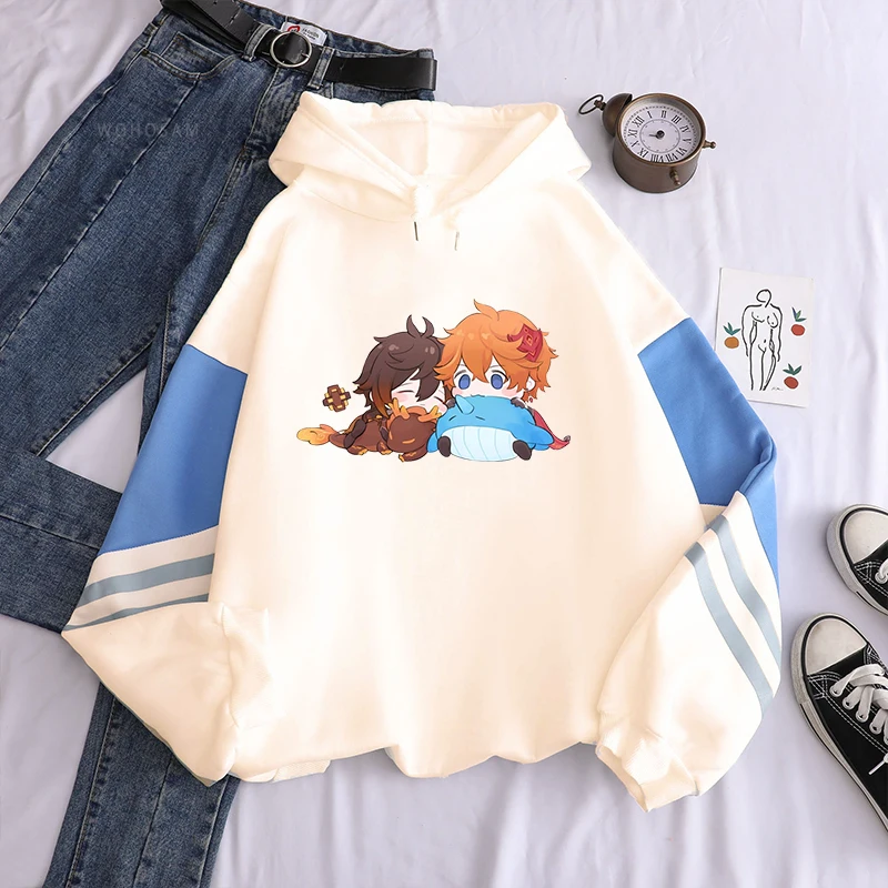 Harajuku monde ouvert jeu d'aventure Genshin Impact sweat à capuche pour homme à manches longues Kawaii Zhong Li Tartaglia dessin animé sweats à capuche