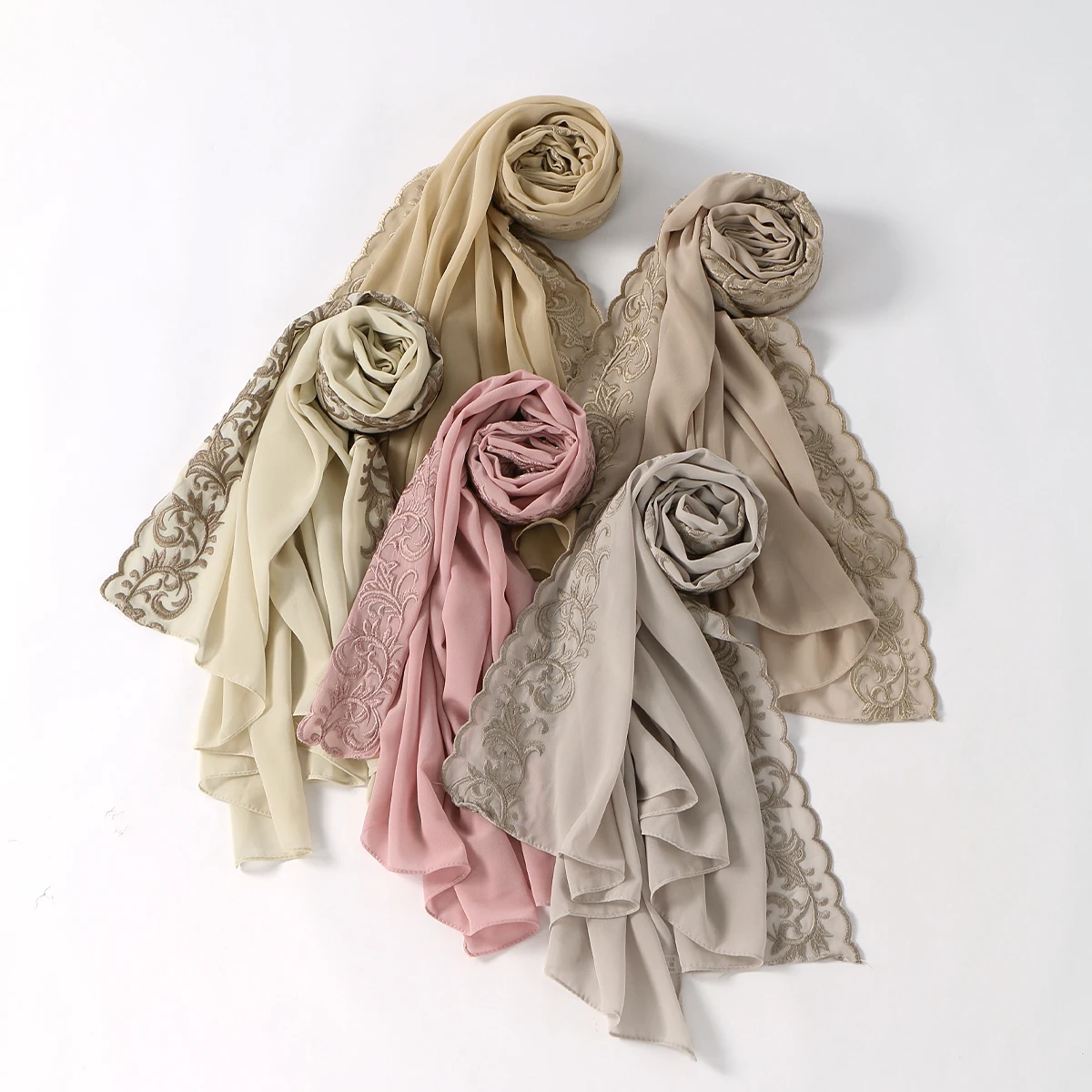 fleur broderie mousseline de soie hijab écharpe pour femme musulman hijabs mode long châle dentelle bord longue écharpe islam turban foulard