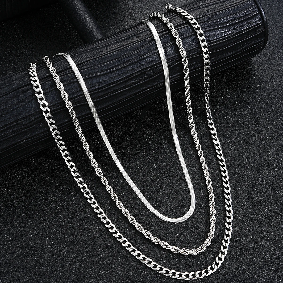 ensemble de bijoux simples en acier inoxydable pour hommes, couleur argent, unisexe, punk, vintage, anneau lisse, collier, bracelet, cadeaux, nouvelle collection 2024