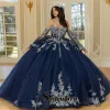Sagemary – robes de Quinceanera sans bretelles à paillettes pour filles, avec des Appliques en dentelle, robe de bal, Corset, manches détachables, Tulle et strass