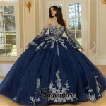 Sagemary – robes de Quinceanera sans bretelles à paillettes pour filles, avec des Appliques en dentelle, robe de bal, Corset, manches détachables, Tulle et strass