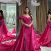 robes de soirée de luxe pour femmes arabe dubaï personnalisé épaules dénudées cristal paillettes une ligne longue fuchsia robe de soirée de fiançailles