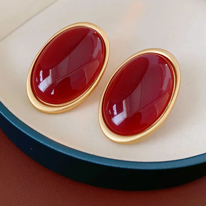 Boucles d'oreilles Vintage en résine rouge pour femmes, grandes boucles d'oreilles ovales géométriques de luxe, bijoux d'oreille de fête de mariage, vente en gros