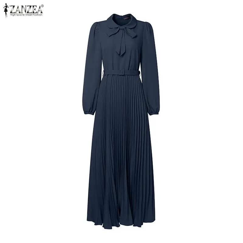 zanzea mode robe musulmane abaya femmes longue lanterne manches plissée robe d'été ceinturée robe femme travail robes 2025 robes d'automne