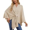 Couleur unie manches chauve-souris haut manteau Style hauts élégant manches chauve-souris manteau châle pour les femmes couleur unie mi-long pour les dames