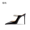 sandales à talons pour femmes été 2025 luxe en cuir véritable talons hauts pantoufles cristal décoration sangle élégante dames chaussures wome