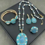 Ensemble de bijoux vintage pour femmes, perles d&rsquo;eau douce incrustées de pierre naturelle, légères et à la mode, de luxe, nouvelle collection 2025